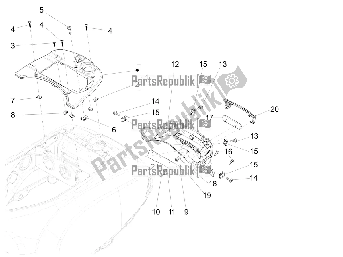 Tutte le parti per il Coperchio Posteriore - Paraspruzzi del Vespa S 125 3V Iget Apac 2021