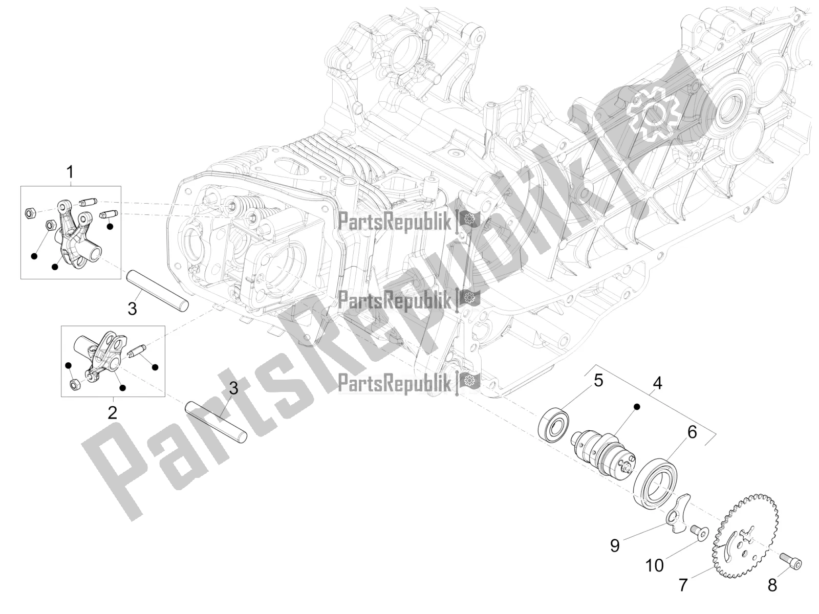 All parts for the Rocking Levers Support Unit of the Vespa S 125 3V Iget Apac 2021