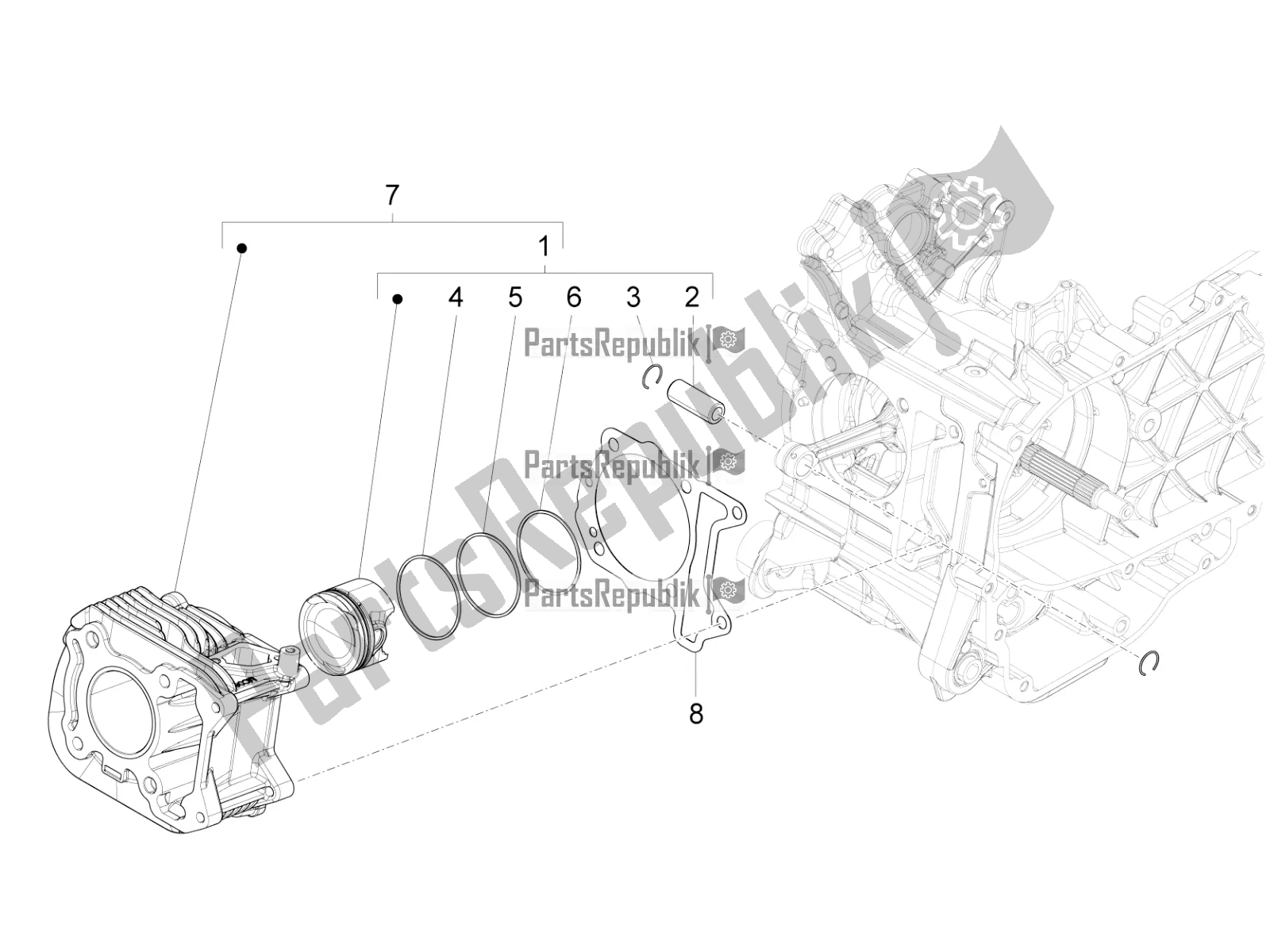 All parts for the Cylinder-piston-wrist Pin Unit of the Vespa S 125 3V Iget Apac 2022