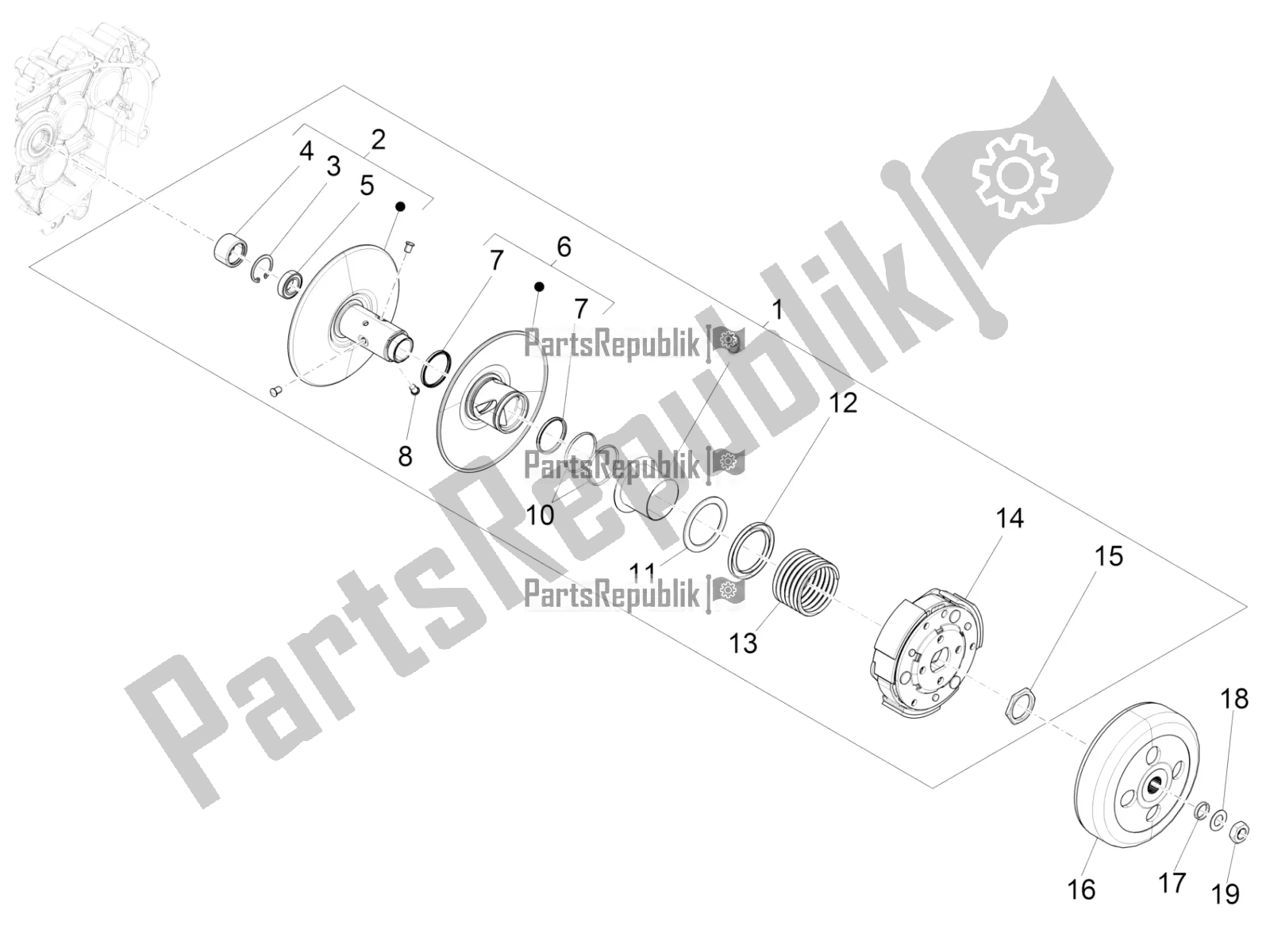 All parts for the Driven Pulley of the Vespa S 125 3V Iget Apac 2022
