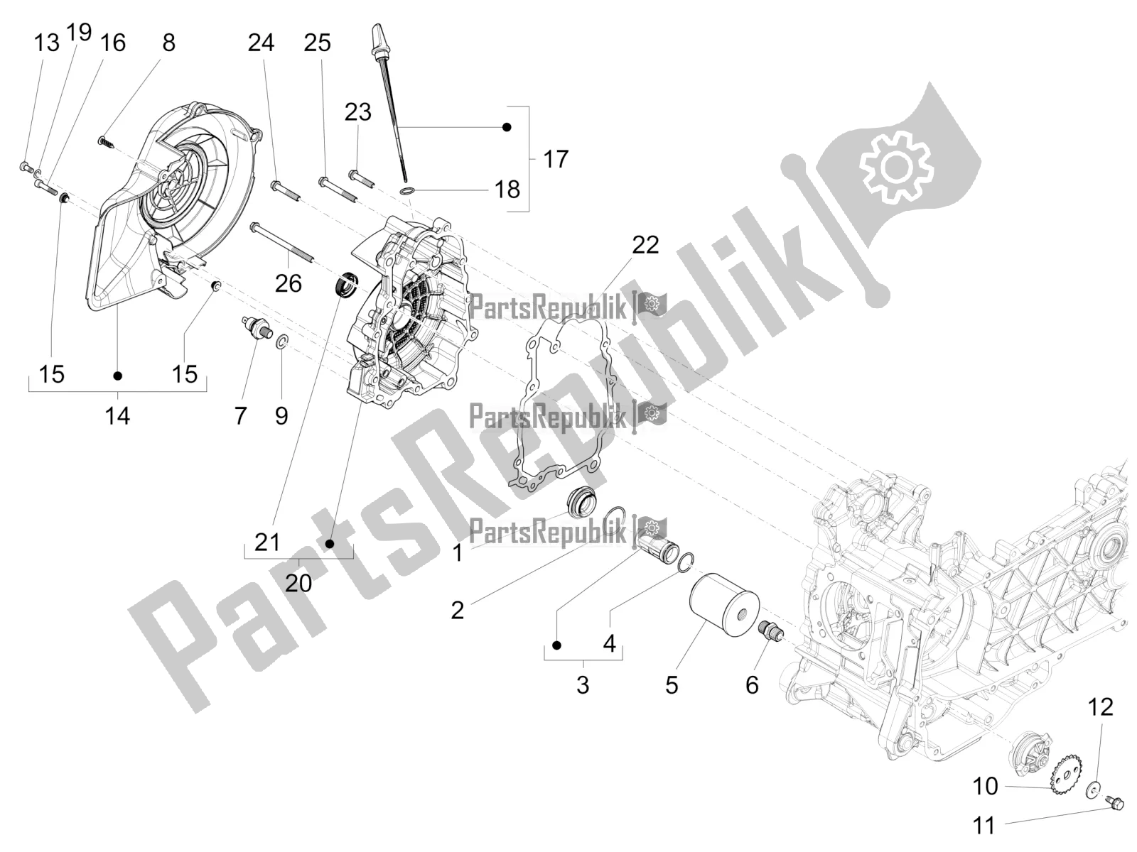 Toutes les pièces pour le Couvercle Magnéto Volant - Filtre à Huile du Vespa S 125 3V Iget Apac 2022