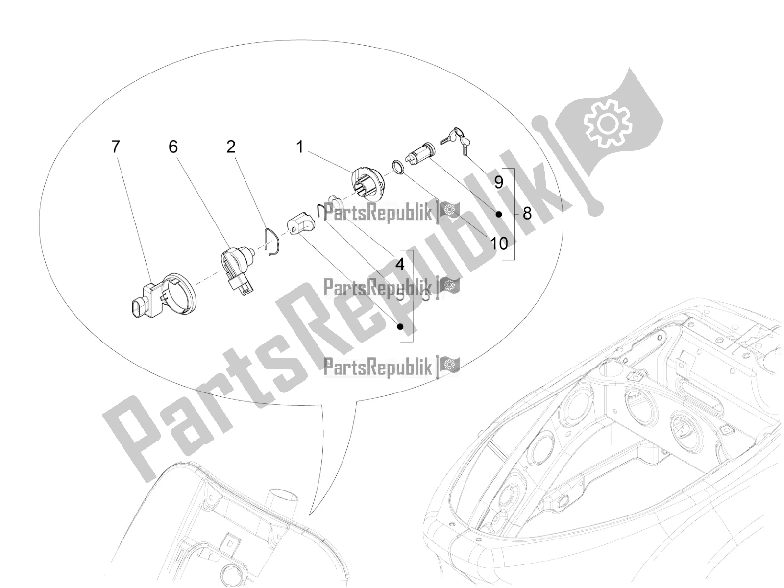 Todas as partes de Fechaduras do Vespa S 125 3V Iget Apac 2022