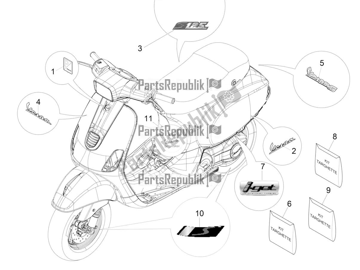 All parts for the Plates - Emblems of the Vespa S 125 3V Iget Apac 2022