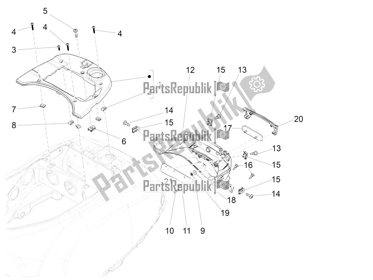 Toutes les pièces pour le Capot Arrière - Protection Contre Les éclaboussures du Vespa S 125 3V Iget Apac 2022