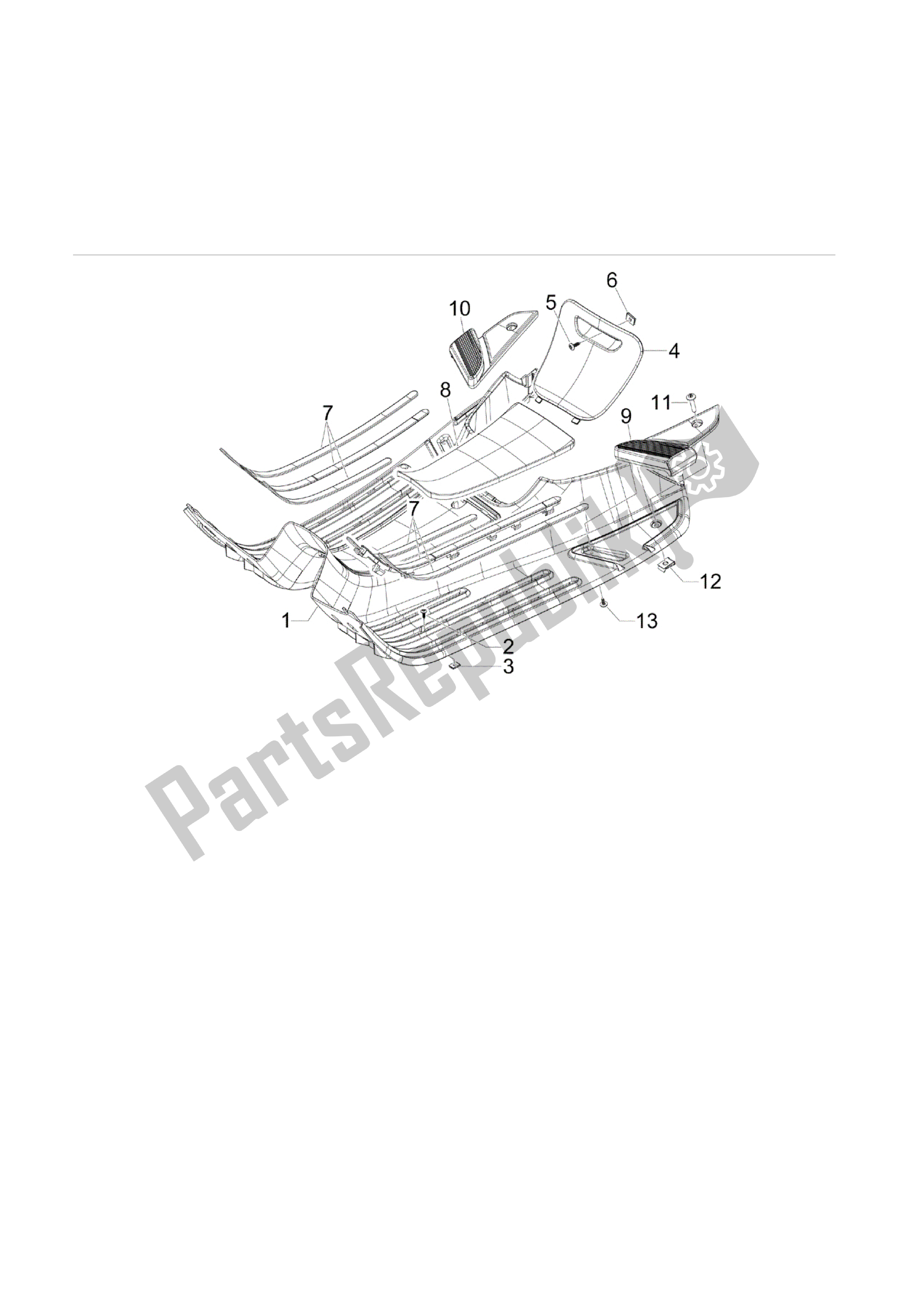 Alle onderdelen voor de Cubierta Central - Estribos van de Vespa S 125 2007 - 2008