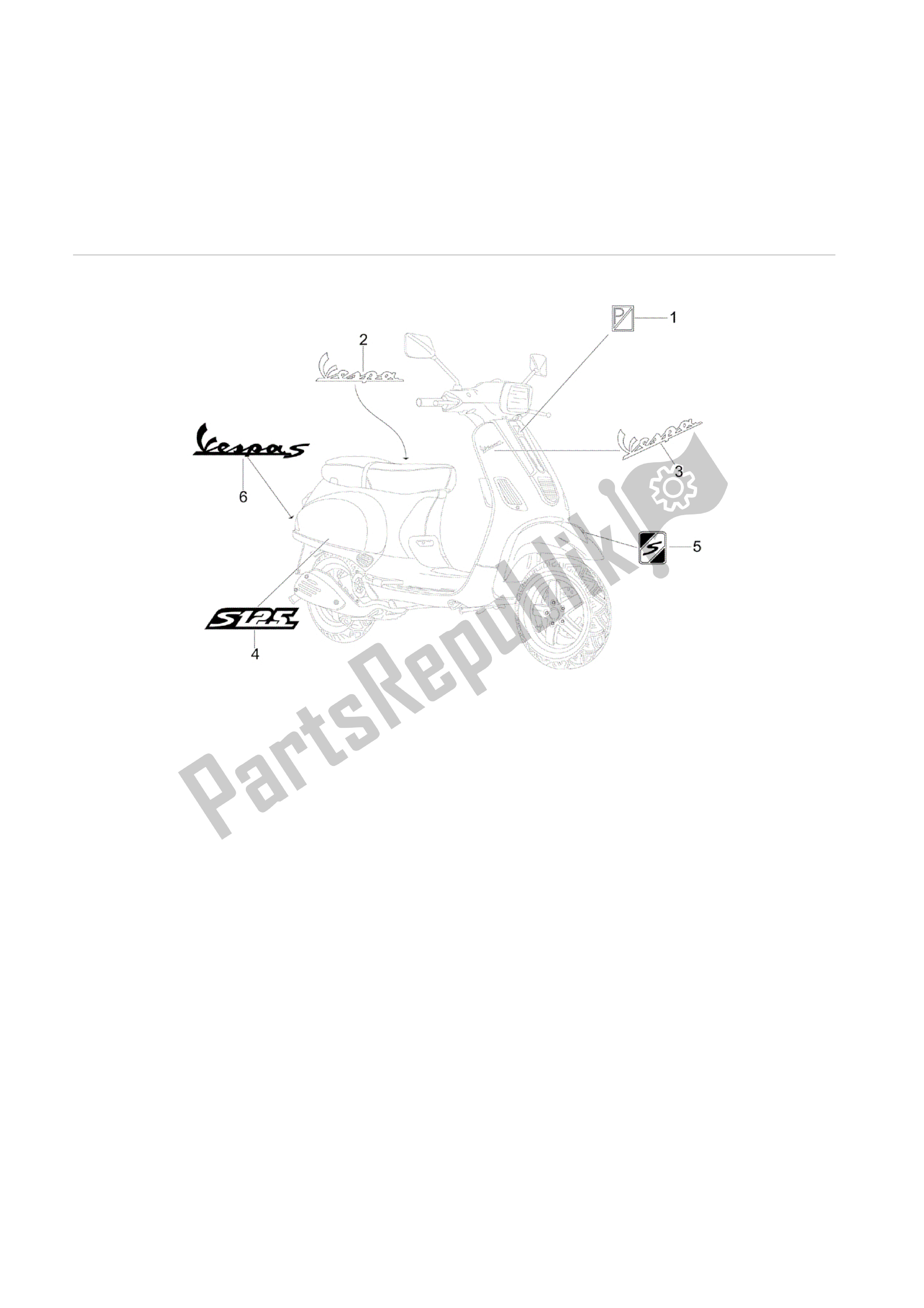 Tutte le parti per il Letreros: Escudi del Vespa S 125 2007 - 2008