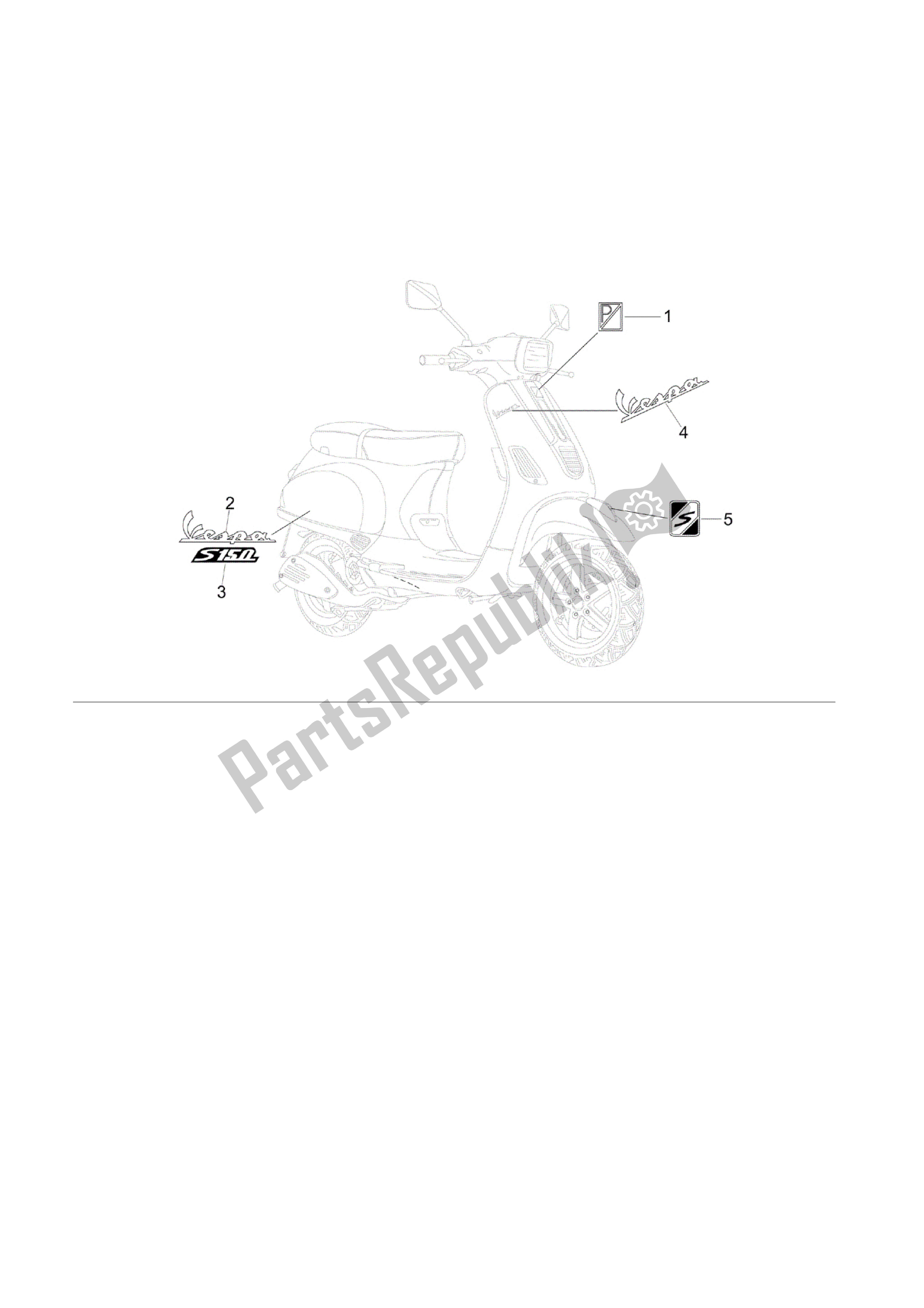 Toutes les pièces pour le Letreros - Escudos du Vespa S 150 2008 - 2009