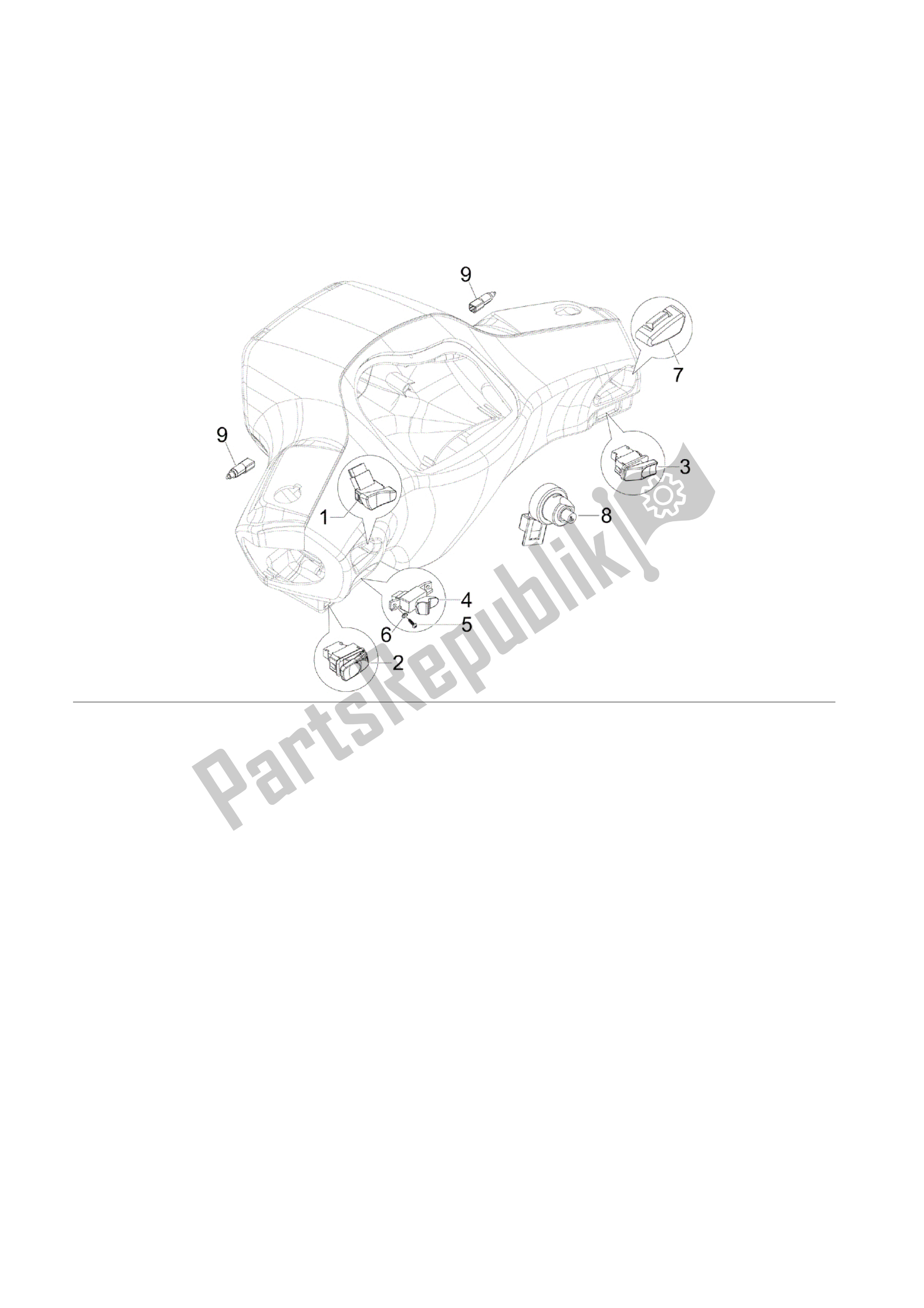 All parts for the Conmutadores - Conmutadores - Pulsadores - Interruptores of the Vespa S 150 2008 - 2009