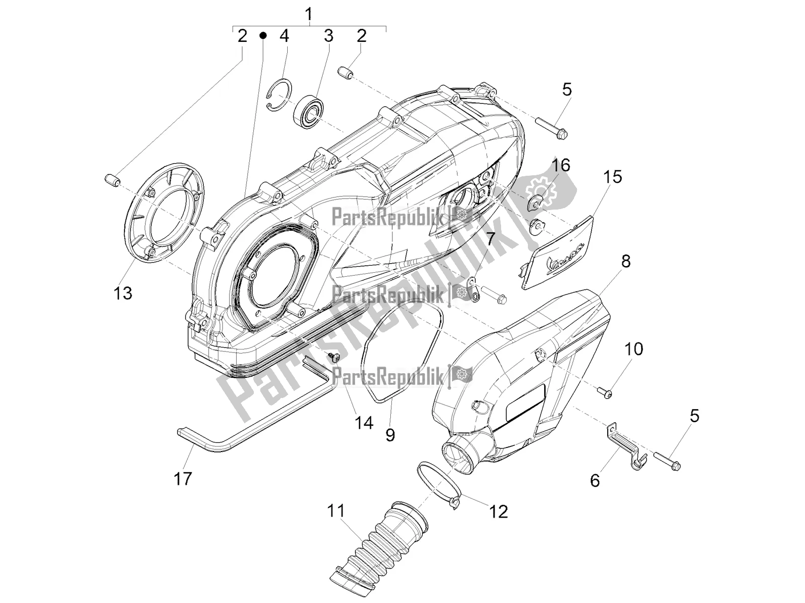 All parts for the Crankcase Cover - Crankcase Cooling of the Vespa Sprint 125 3V Apac E5 2021