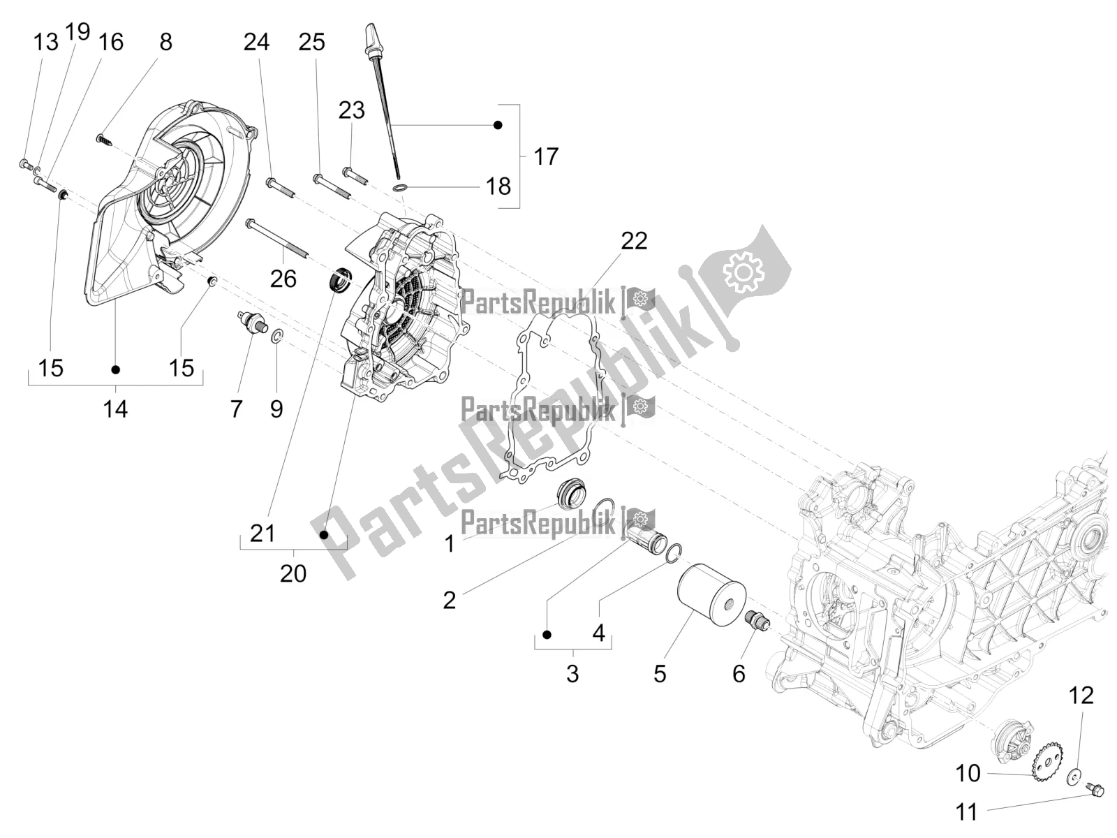 Toutes les pièces pour le Couvercle Magnéto Volant - Filtre à Huile du Vespa Sprint 125 3V Apac E5 2021