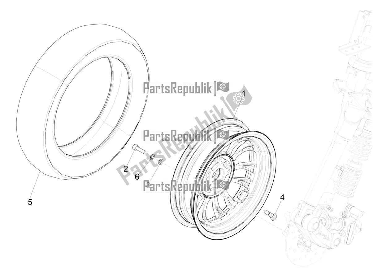 All parts for the Front Wheel of the Vespa Sprint 125 3V Apac E5 2021