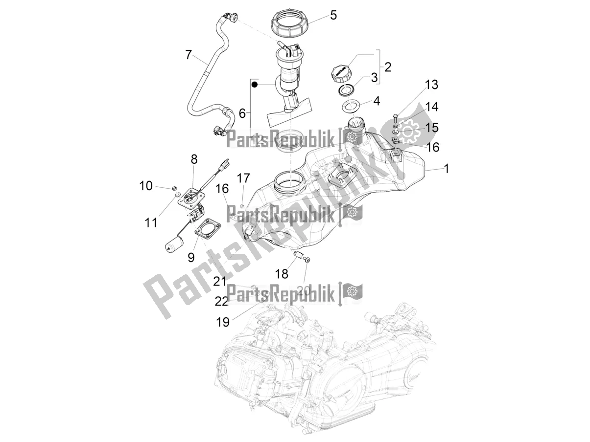Alle onderdelen voor de Benzinetank van de Vespa Sprint 125 3V Apac E5 2021