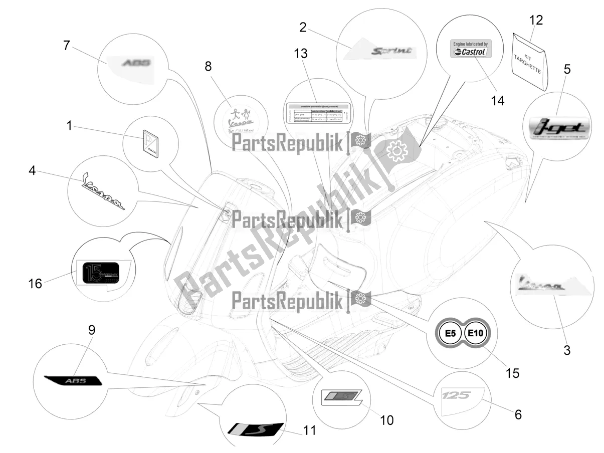 Todas las partes para Placas - Emblemas de Vespa Sprint 125 3V Apac E5 2021