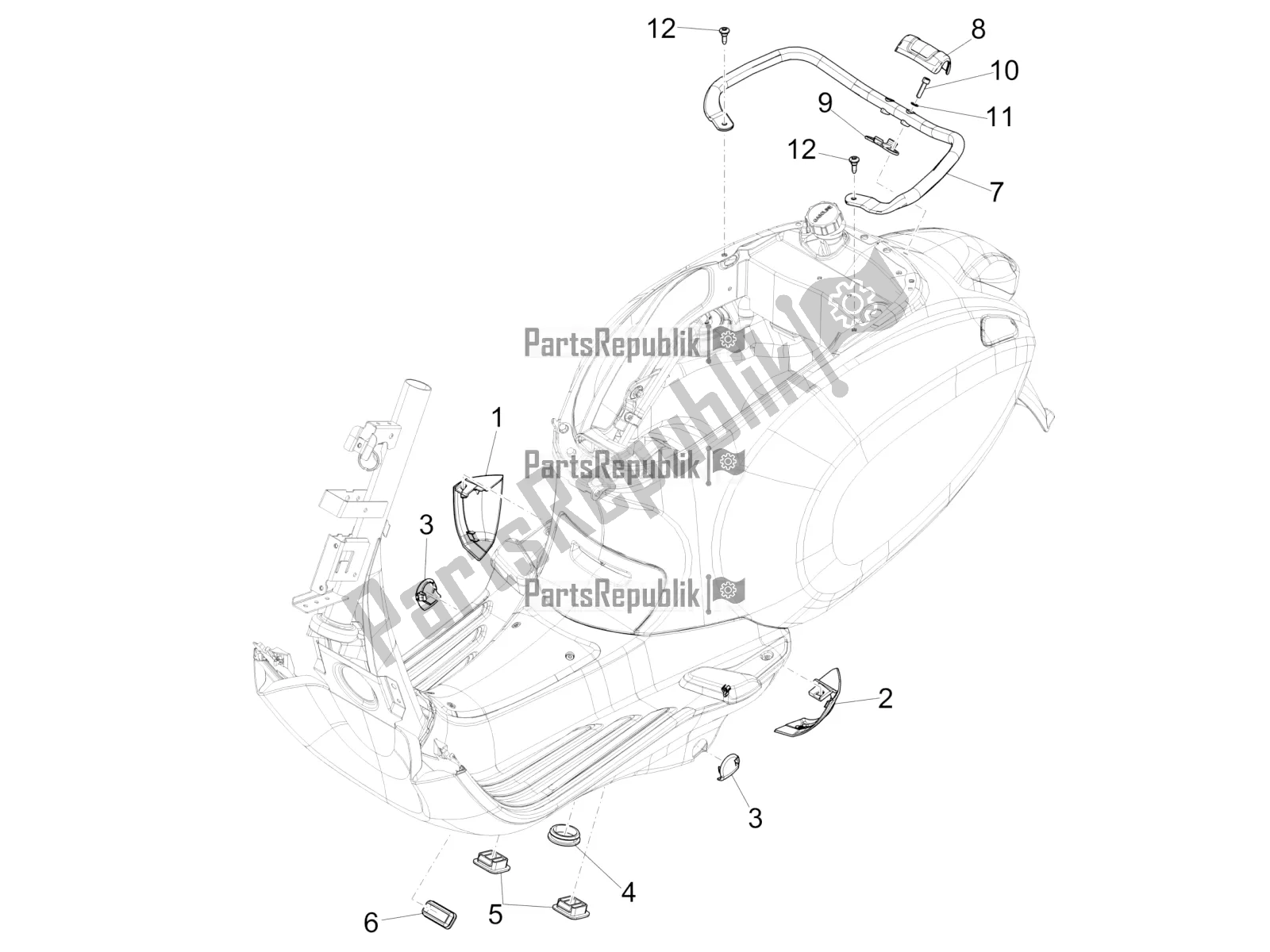 Todas as partes de Tampa Lateral - Spoiler do Vespa Sprint 125 3V Apac E5 2021