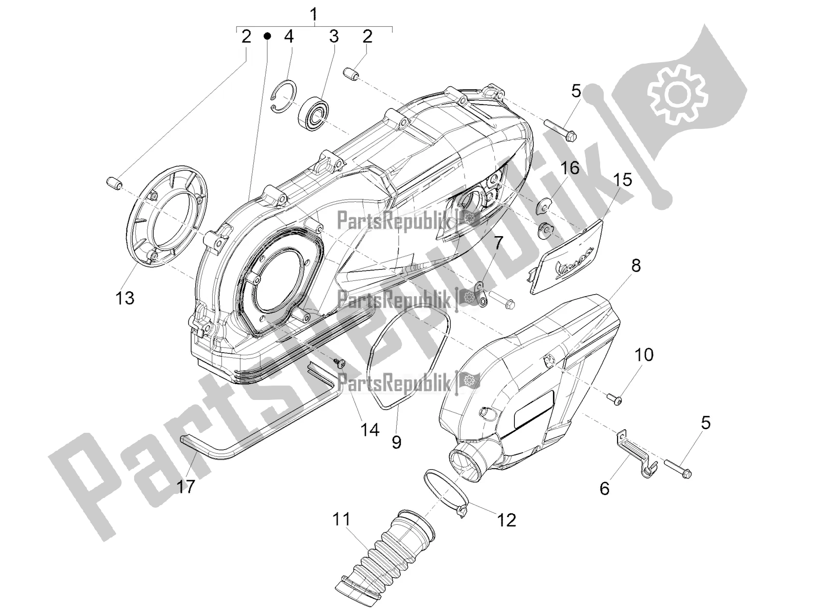 Toutes les pièces pour le Couvercle De Carter - Refroidissement Du Carter du Vespa Sprint 125 3V Apac E5 2022