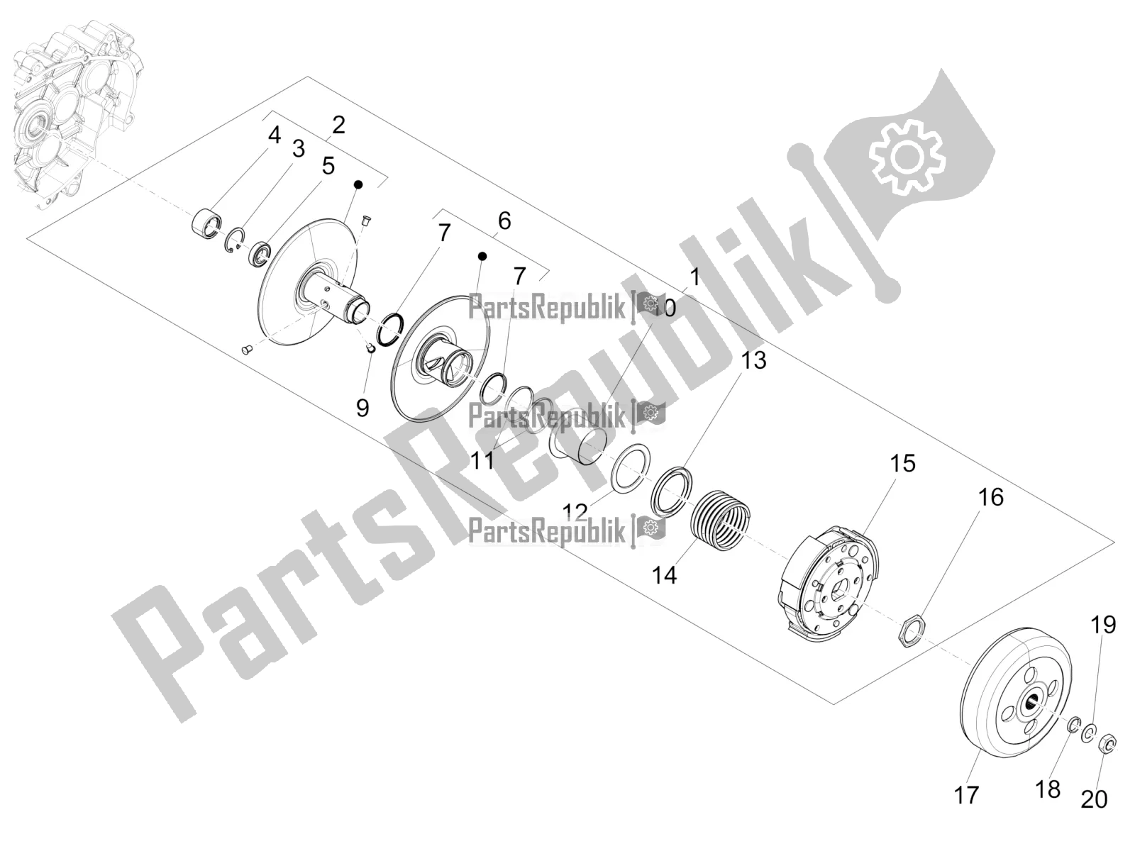 Todas las partes para Polea Conducida de Vespa Sprint 125 3V Apac E5 2022