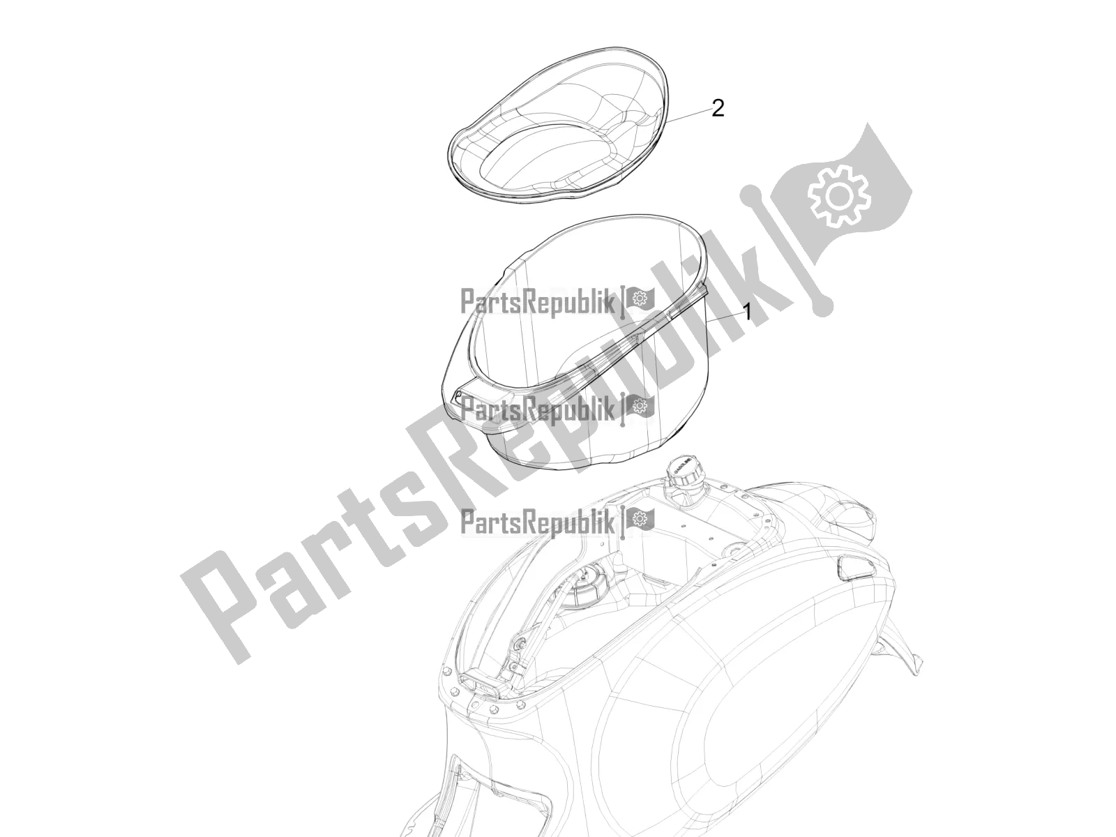 Todas las partes para Carcasa Del Casco - Debajo Del Sillín de Vespa Sprint 125 3V Apac E5 2022