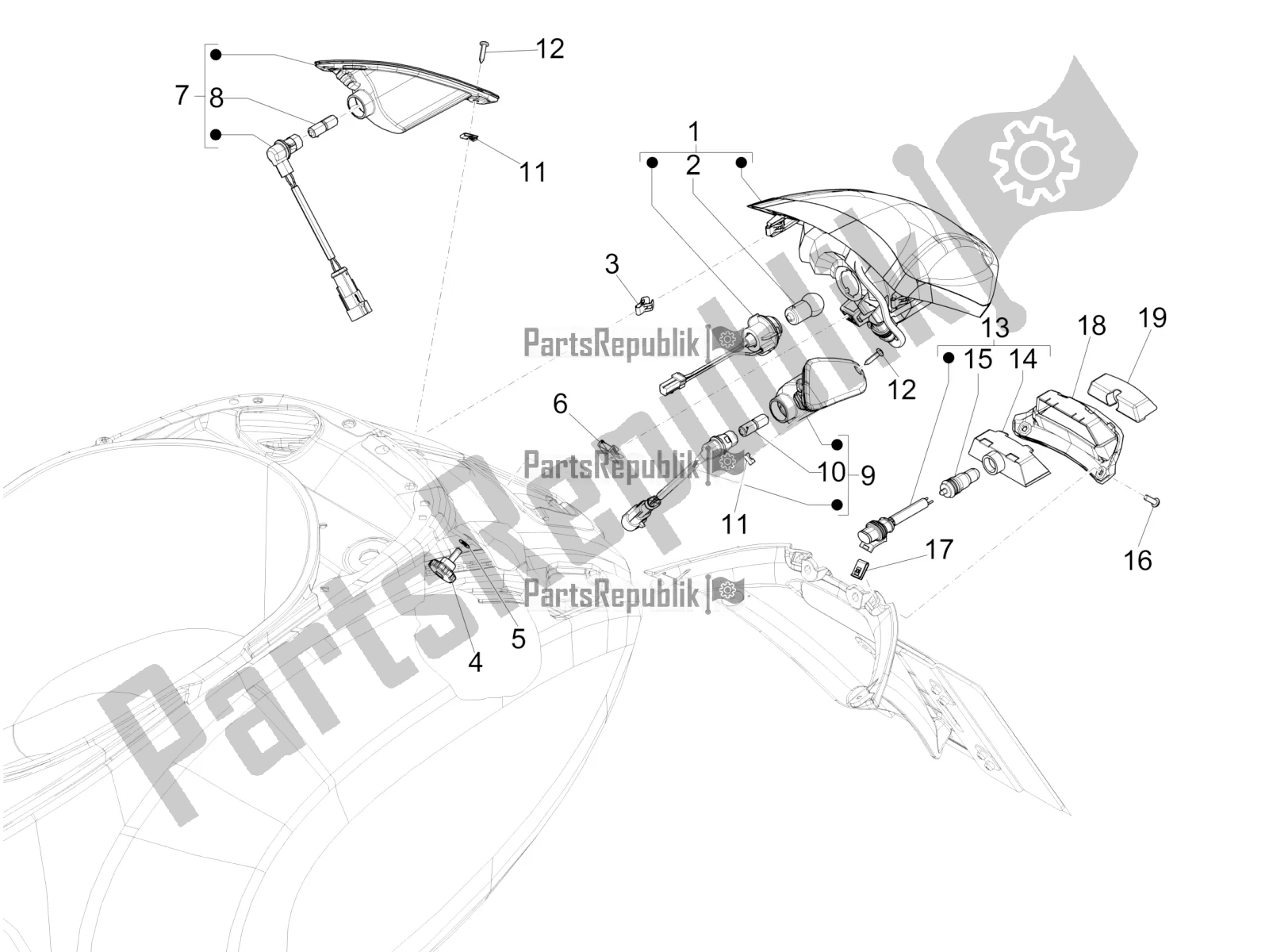 Toutes les pièces pour le Phares Arrière - Clignotants du Vespa Sprint 125 3V Apac E5 2022