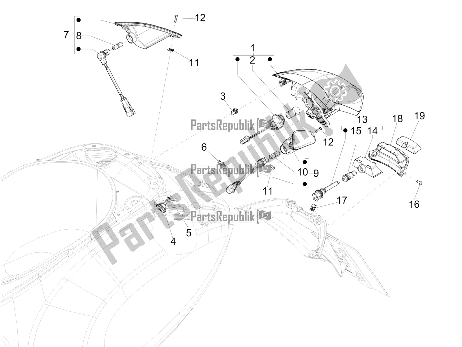 All parts for the Rear Headlamps - Turn Signal Lamps of the Vespa Sprint 125 3V Apac E5 2022