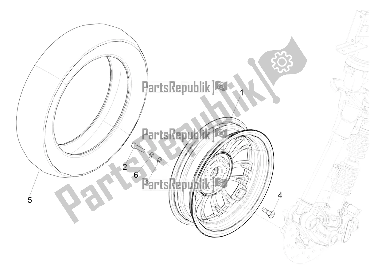 All parts for the Front Wheel of the Vespa Sprint 125 3V IE 2021