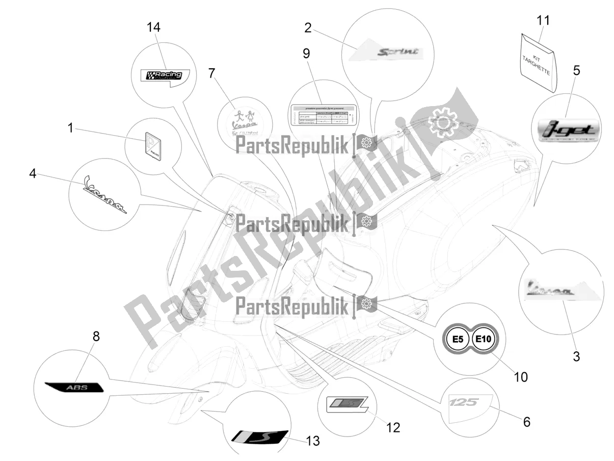 Toutes les pièces pour le Plaques - Emblèmes du Vespa Sprint 125 3V IE 2021