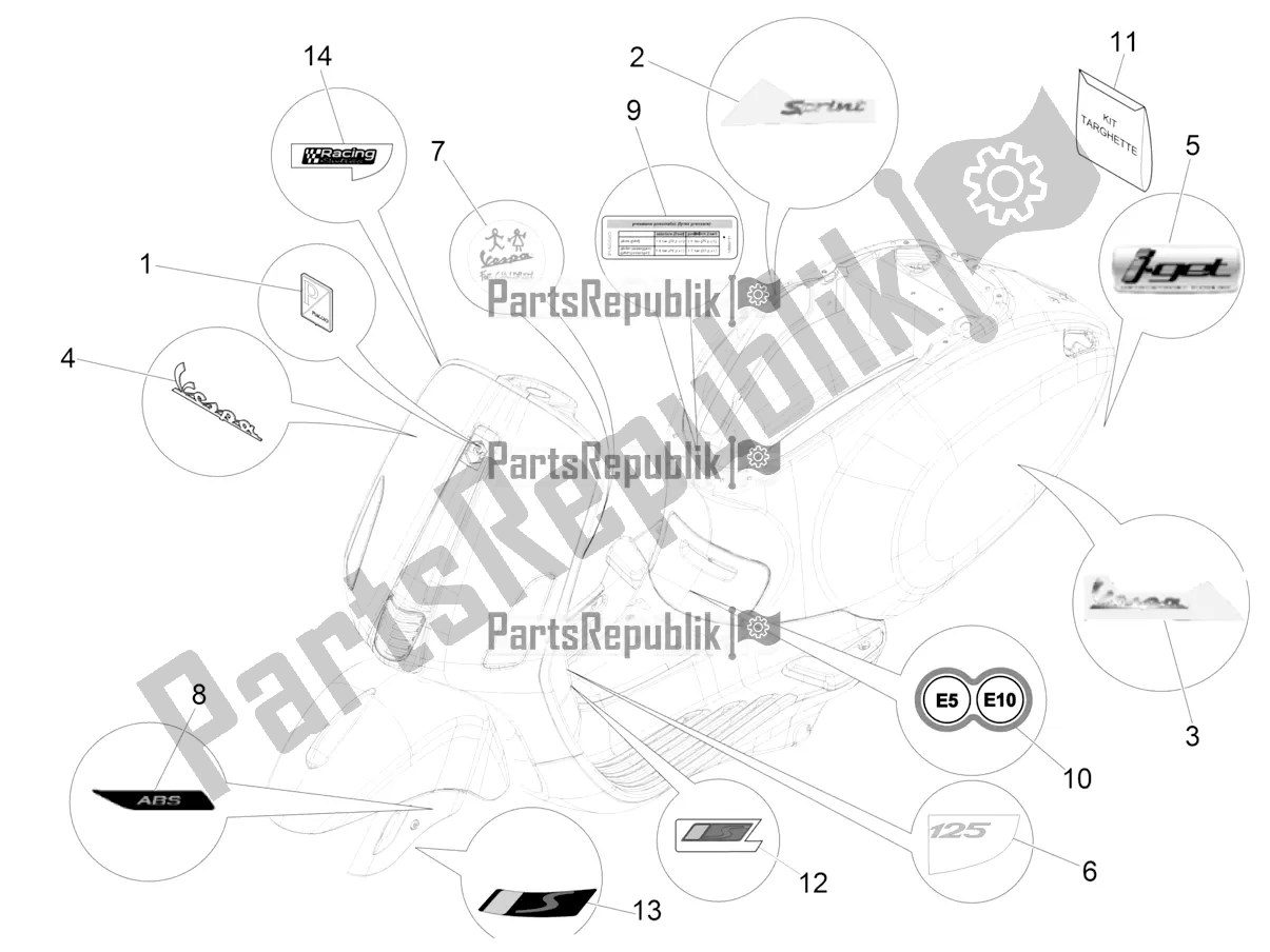 Toutes les pièces pour le Plaques - Emblèmes du Vespa Sprint 125 3V IE 2021