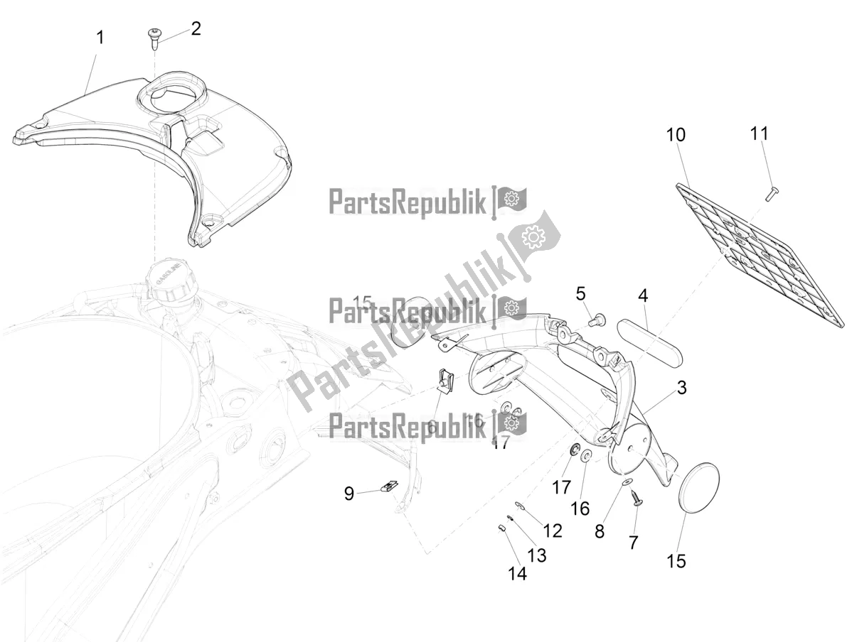 Toutes les pièces pour le Capot Arrière - Protection Contre Les éclaboussures du Vespa Sprint 125 3V IE 2021