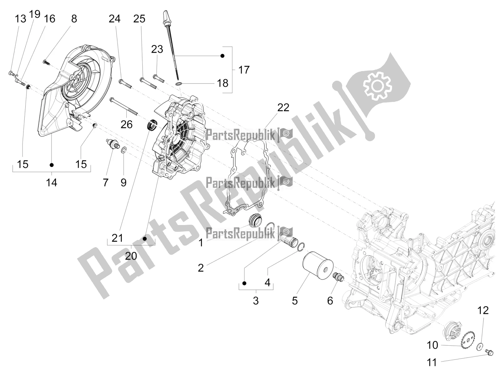 Alle onderdelen voor de Vliegwiel Magneto Deksel - Oliefilter van de Vespa Sprint 125 3V IE 2022