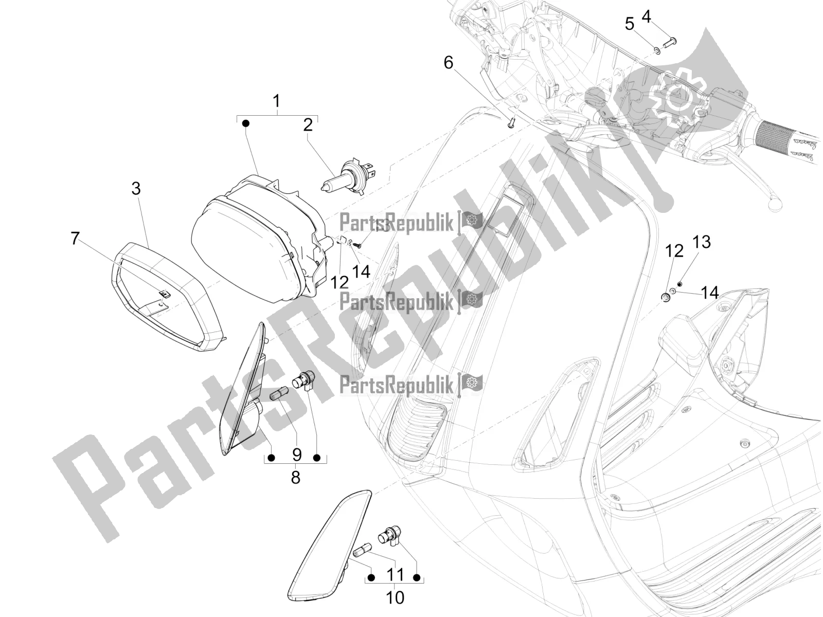 Todas las partes para Faros Delanteros - Luces Intermitentes de Vespa Sprint 125 3V IE 2022