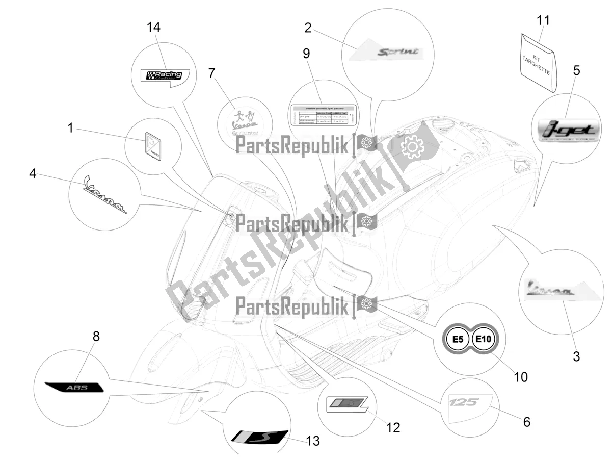 Todas las partes para Placas - Emblemas de Vespa Sprint 125 3V IE 2022