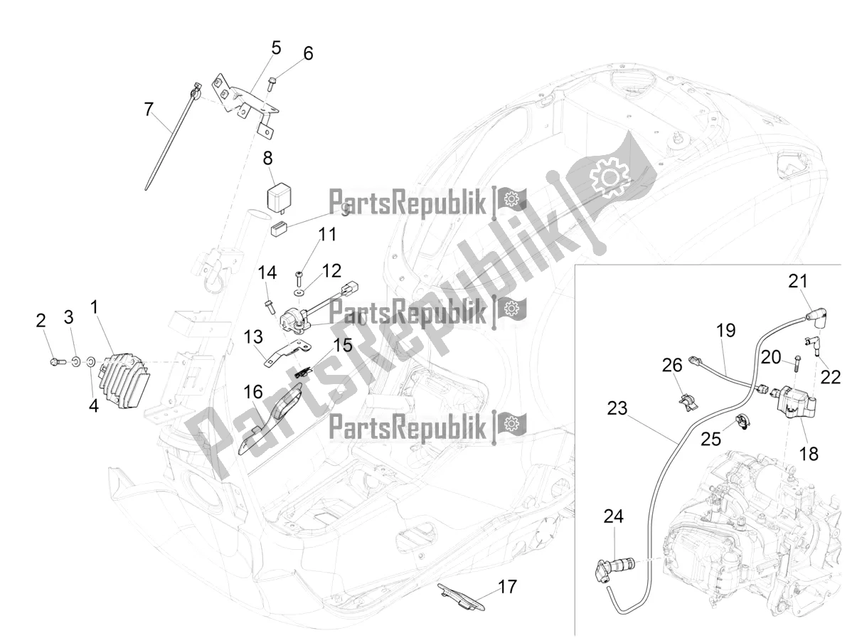 Wszystkie części do Regulatory Napi? Cia - Elektroniczne Jednostki Steruj? Ce (ecu) - H. T. Cewka Vespa Sprint 125 3V IE 2022