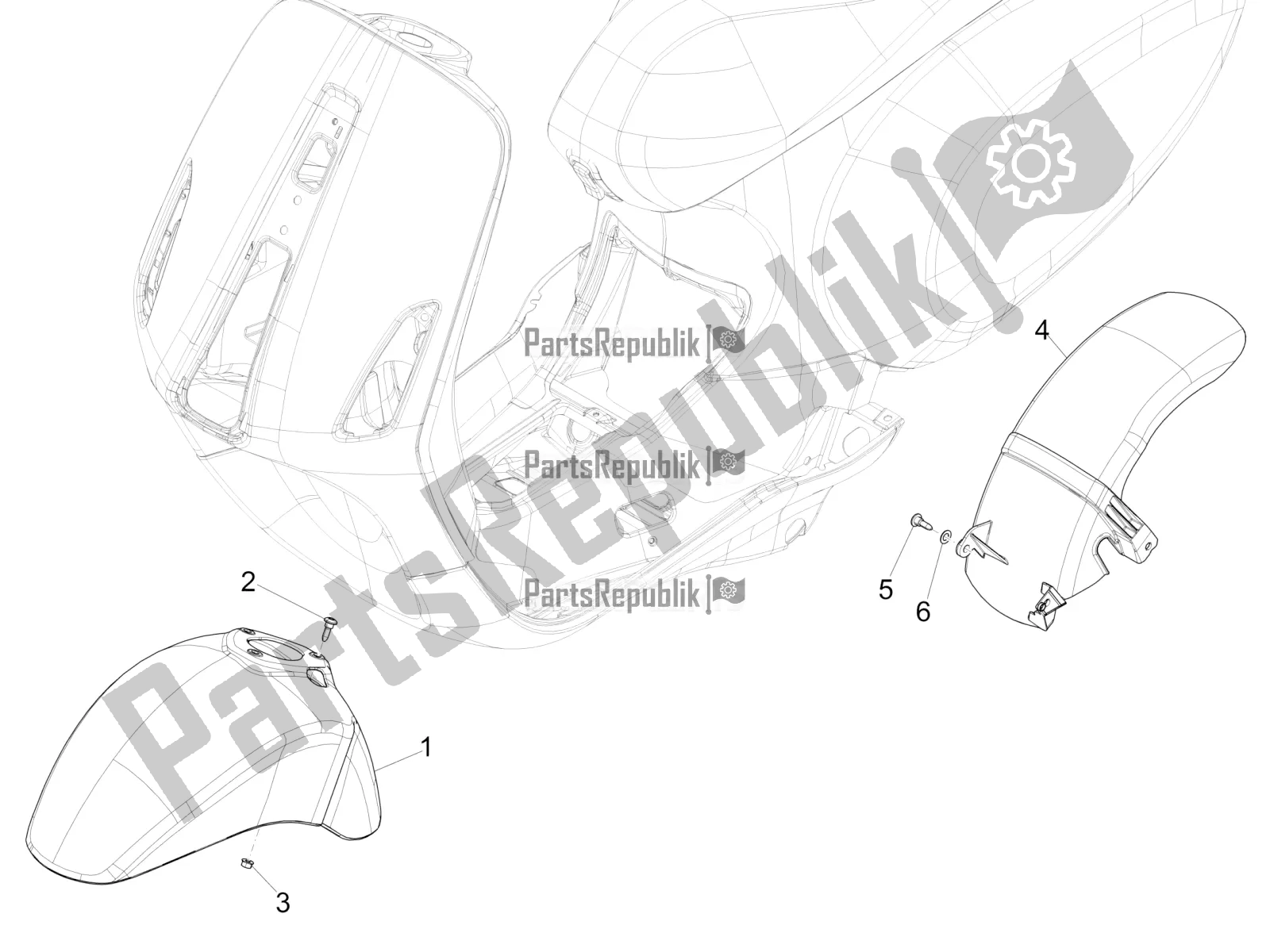 Todas las partes para Carcasa De La Rueda - Guardabarros de Vespa Sprint 125 3V IE 2022