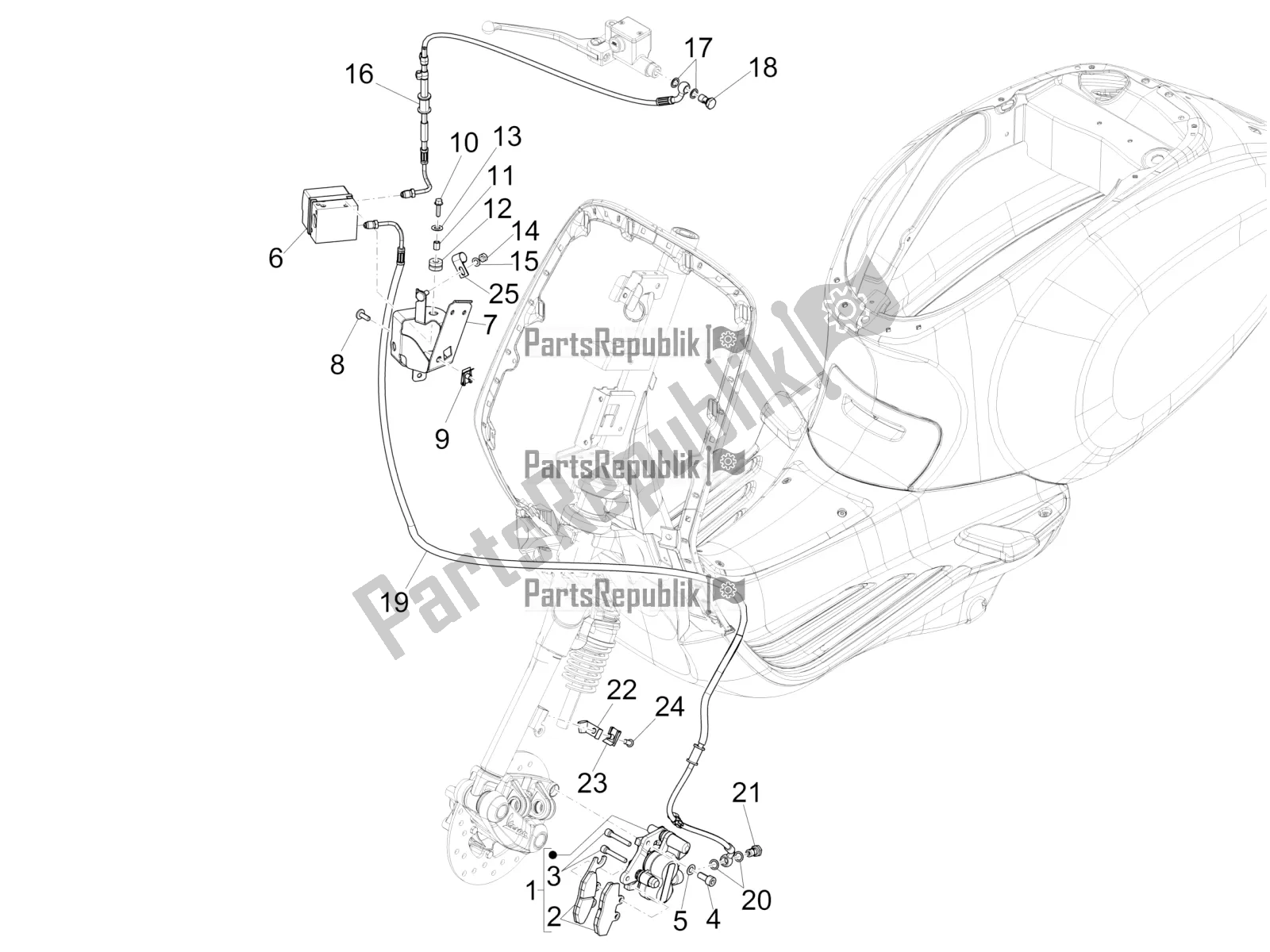 All parts for the Brakes Pipes - Calipers (abs) of the Vespa Sprint 125 Iget 2016