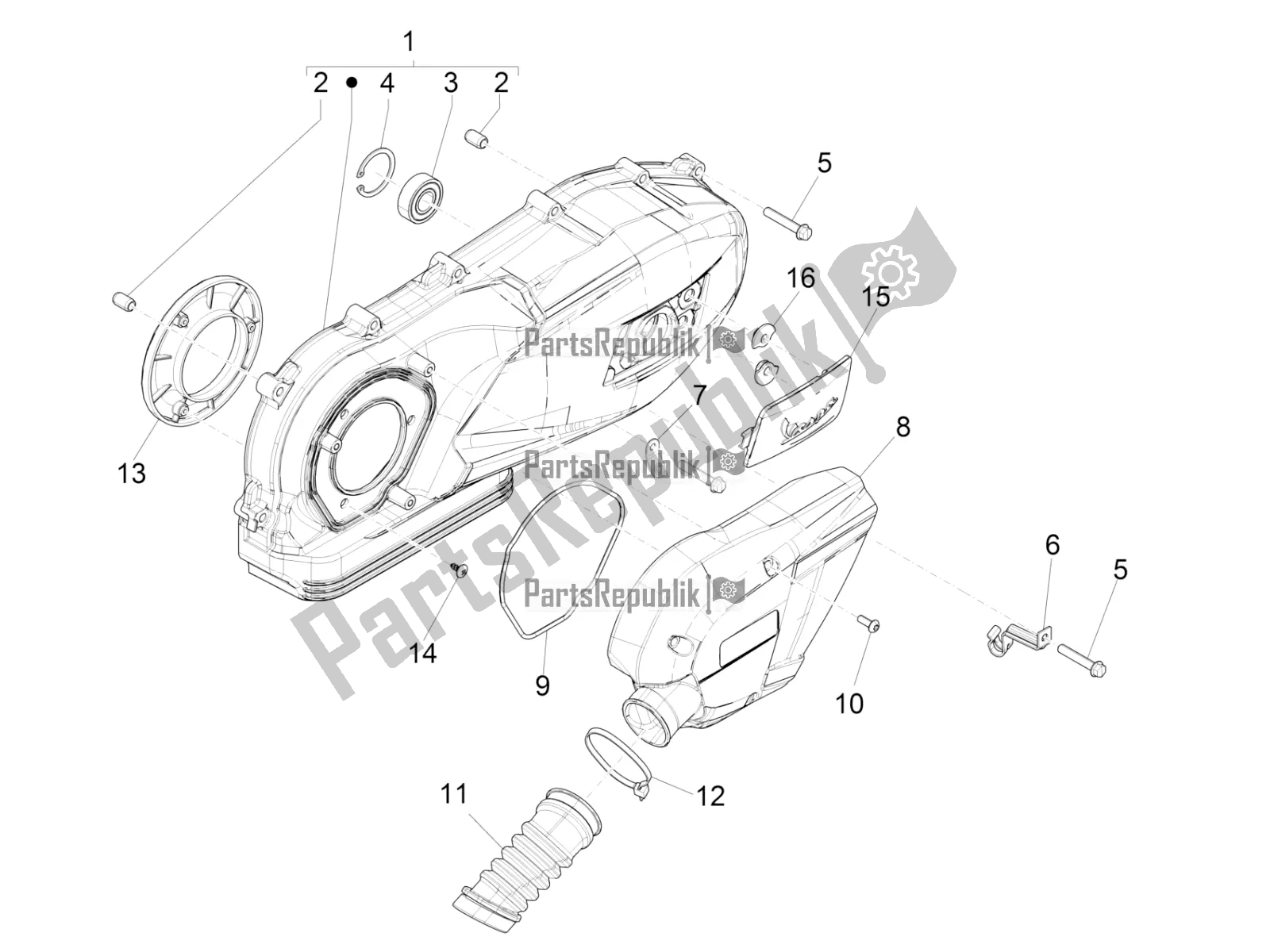 Tutte le parti per il Coperchio Del Carter - Raffreddamento Del Carter del Vespa Sprint 125 Iget 2016
