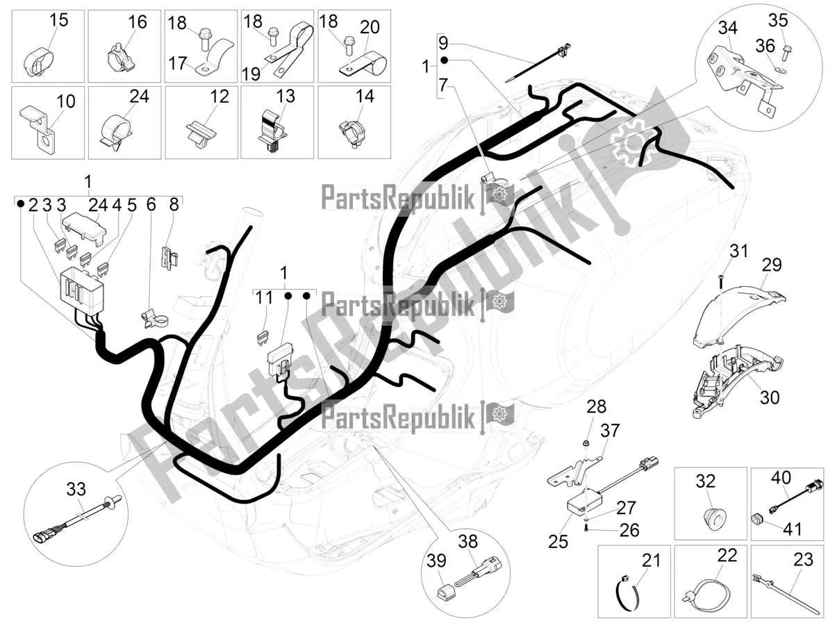 All parts for the Main Cable Harness of the Vespa Sprint 125 Iget 2016
