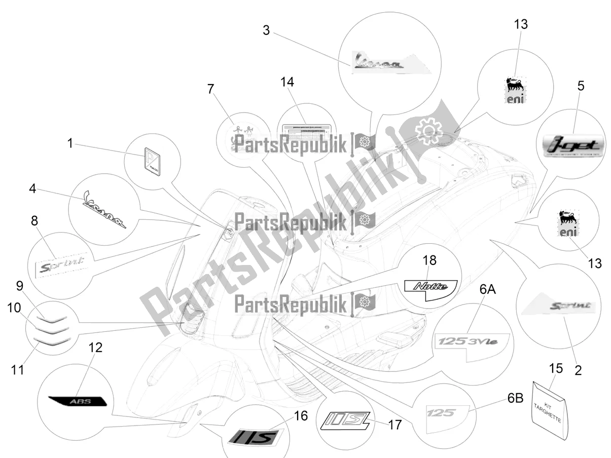 All parts for the Plates - Emblems of the Vespa Sprint 125 Iget 2016