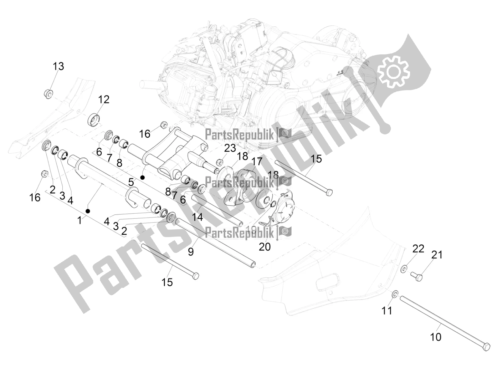 Toutes les pièces pour le Bras Oscillant du Vespa Sprint 125 Iget 2016