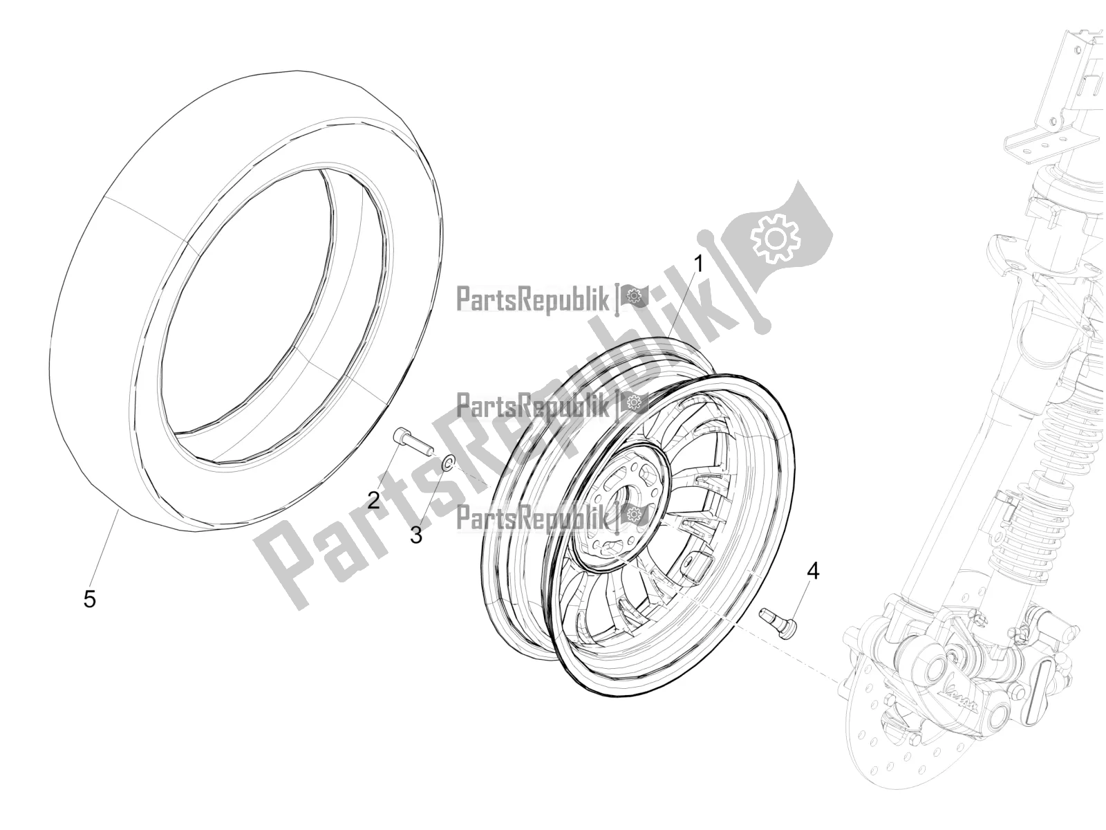 All parts for the Front Wheel of the Vespa Sprint 125 Iget 2017