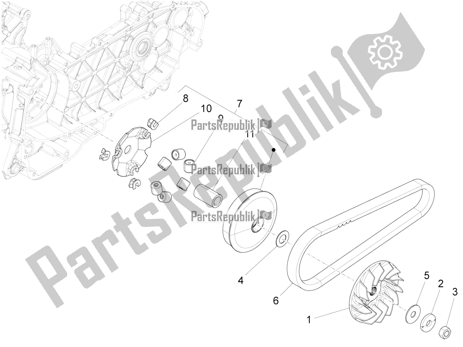 All parts for the Driving Pulley of the Vespa Sprint 125 Iget 2018