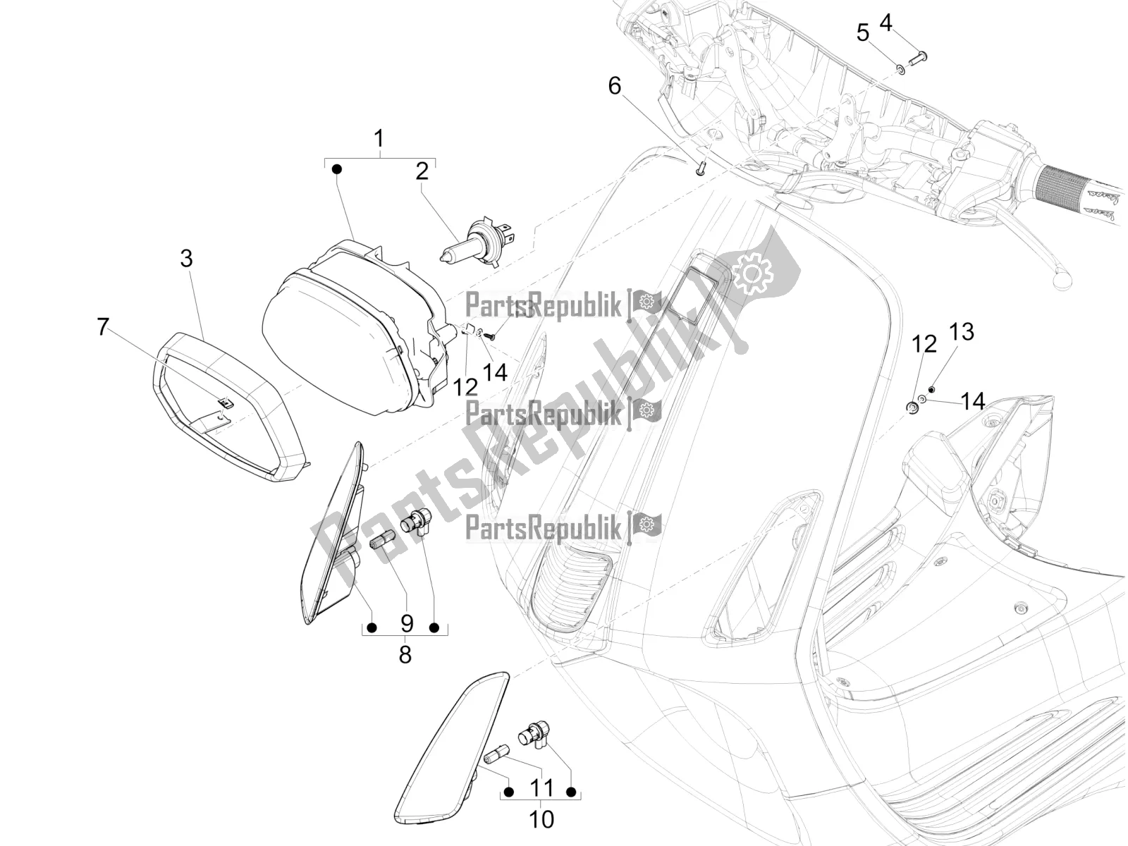 Toutes les pièces pour le Phares Avant - Clignotants du Vespa Sprint 125 Iget 2018