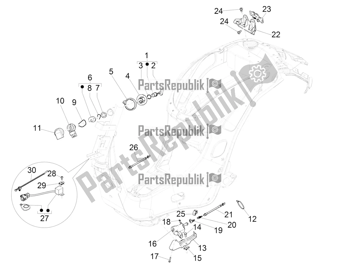 All parts for the Locks of the Vespa Sprint 125 Iget 2018