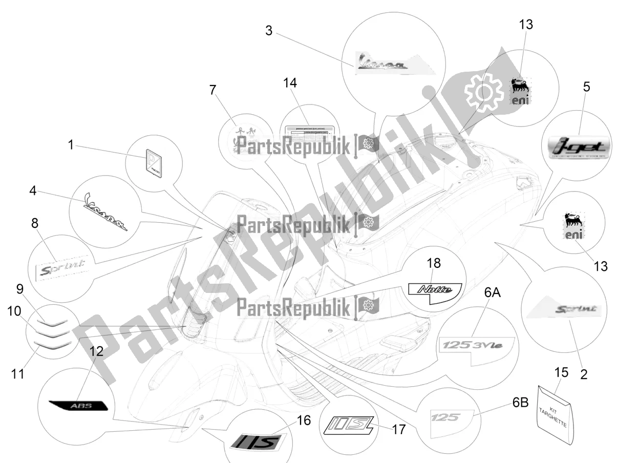 Toutes les pièces pour le Plaques - Emblèmes du Vespa Sprint 125 Iget 2018