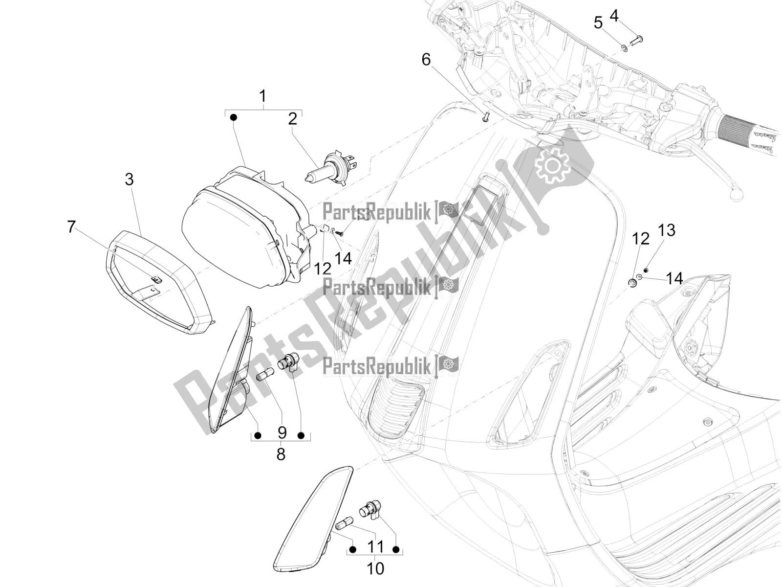 Toutes les pièces pour le Phares Avant - Clignotants du Vespa Sprint 125 Iget 2019