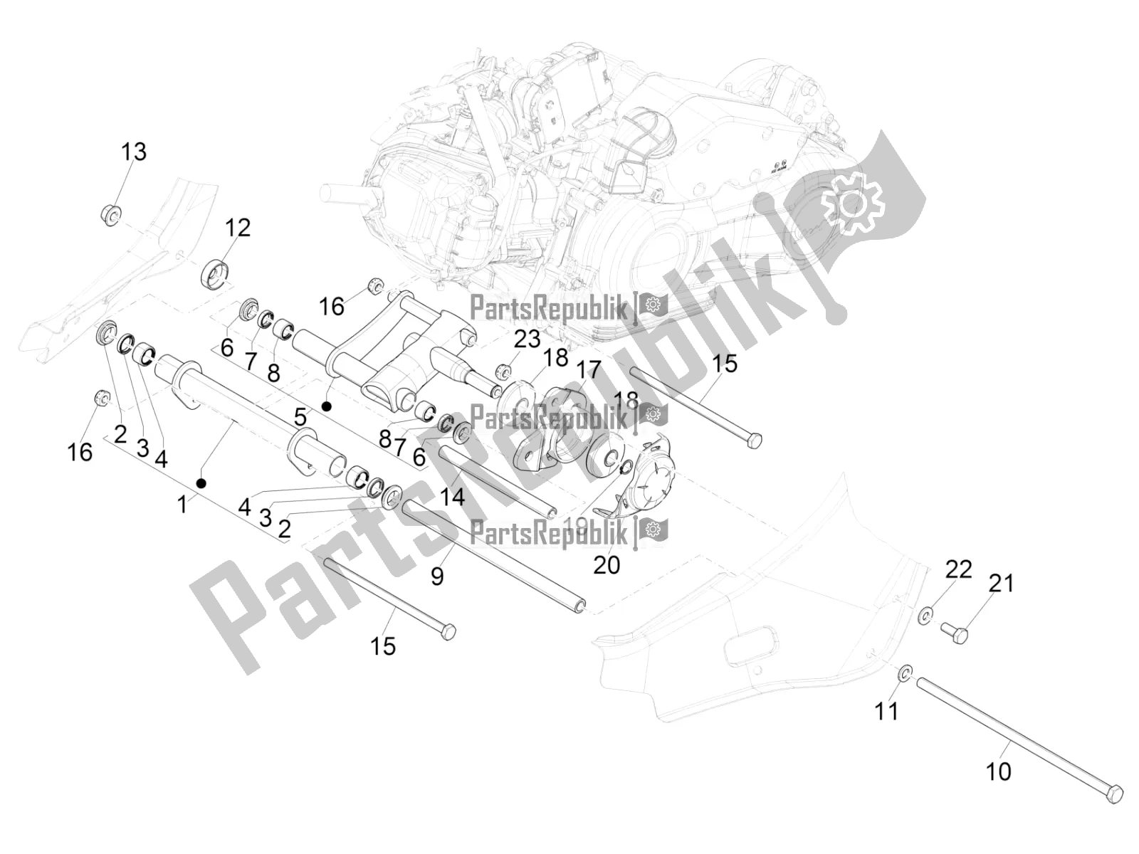 All parts for the Swinging Arm of the Vespa Sprint 125 Iget 2019