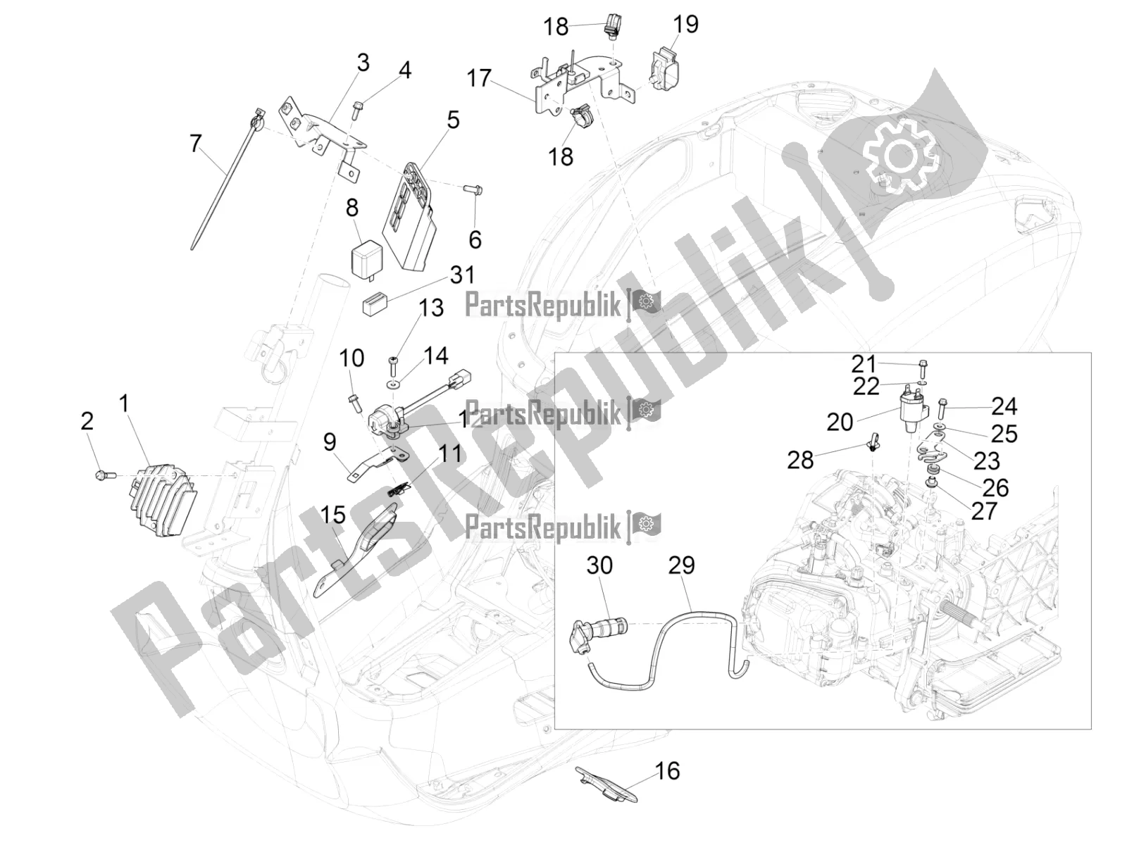 All parts for the Voltage Regulators - Electronic Control Units (ecu) - H. T. Coil of the Vespa Sprint 125 Iget 2019