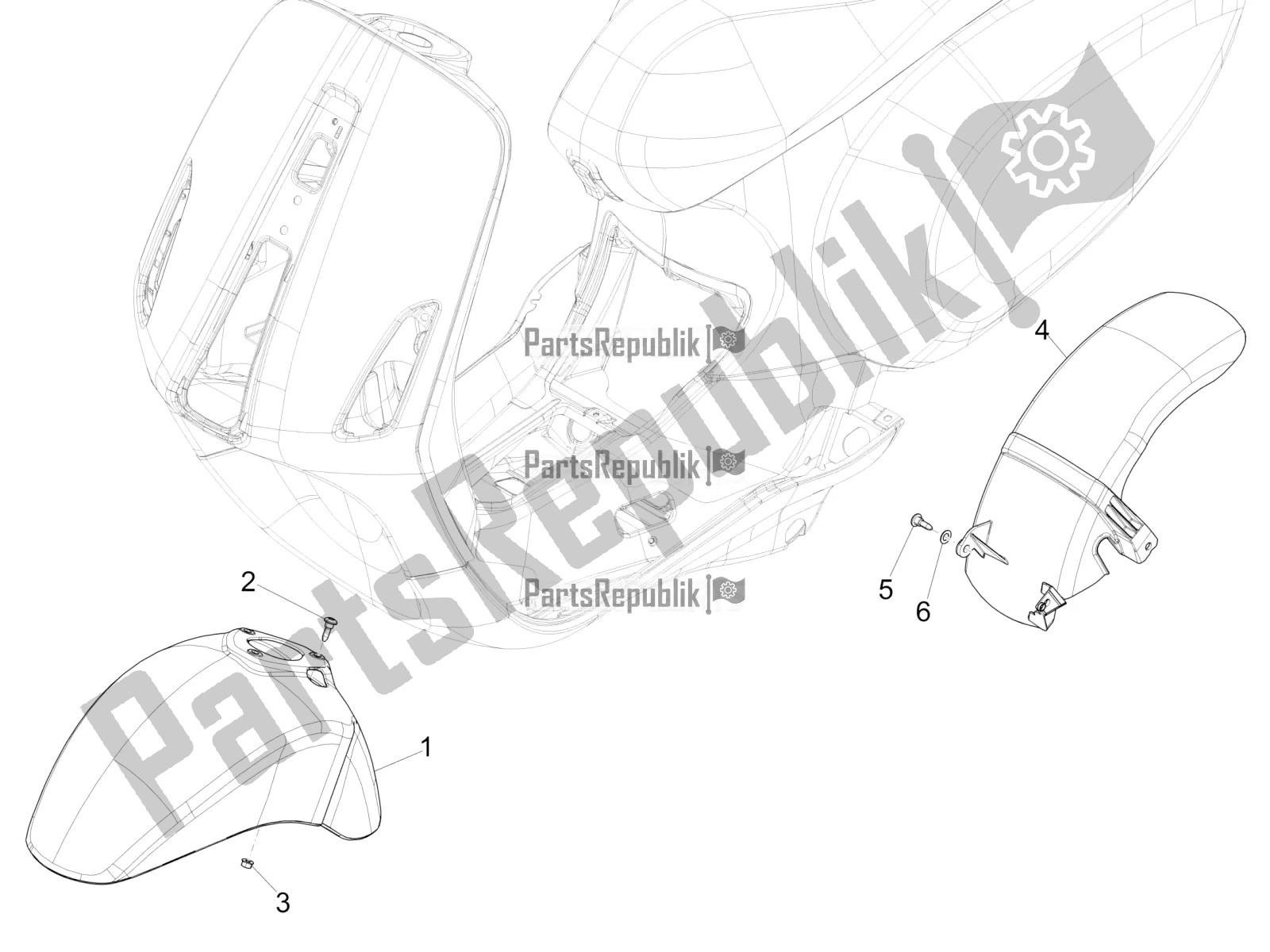 Todas las partes para Carcasa De La Rueda - Guardabarros de Vespa Sprint 125 Iget 2019