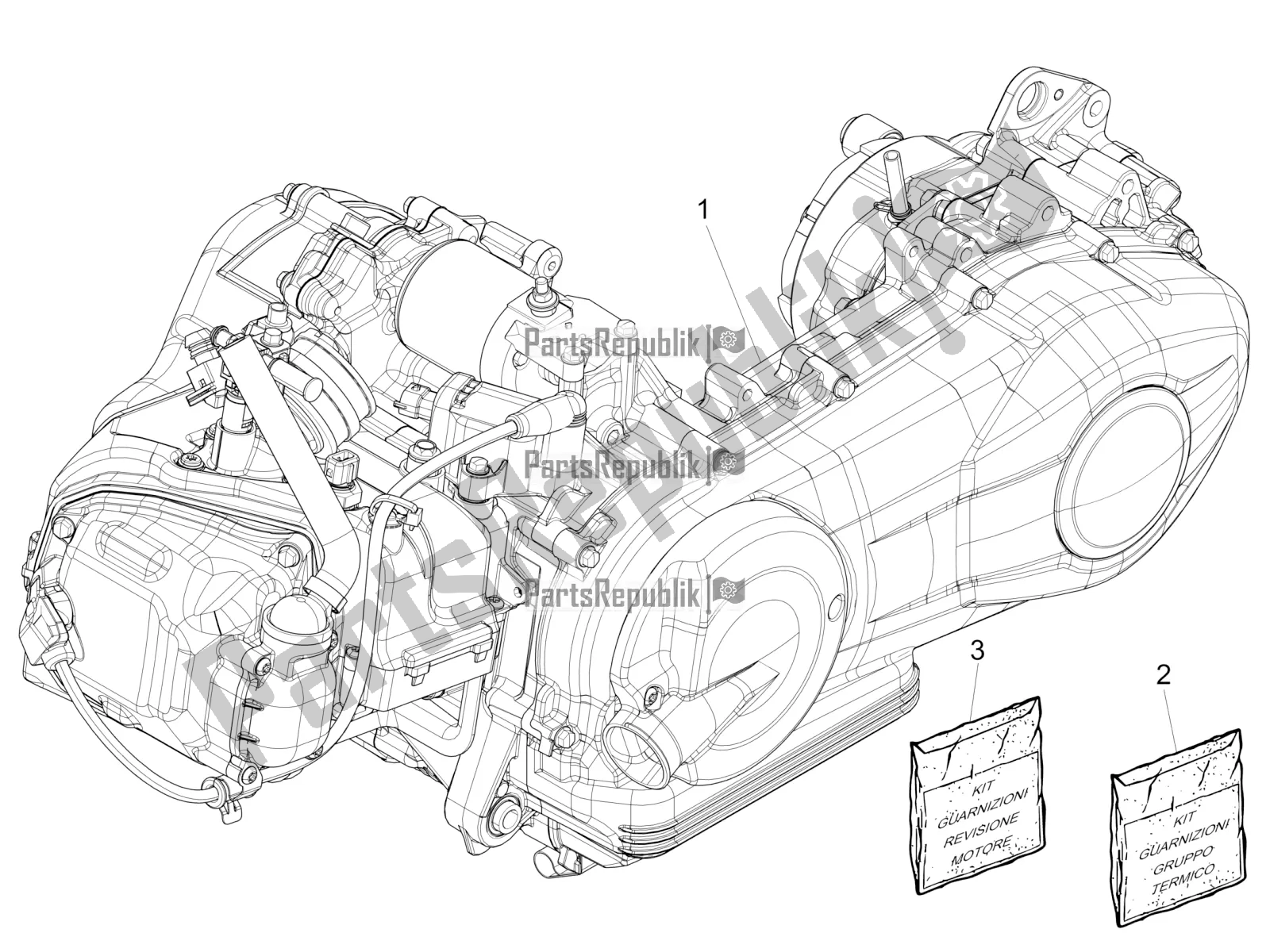 Toutes les pièces pour le Moteur, Assemblage du Vespa Sprint 125 Iget 2020