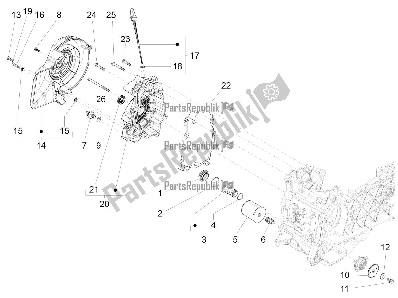 Toutes les pièces pour le Couvercle Magnéto Volant - Filtre à Huile du Vespa Sprint 125 Iget 2020