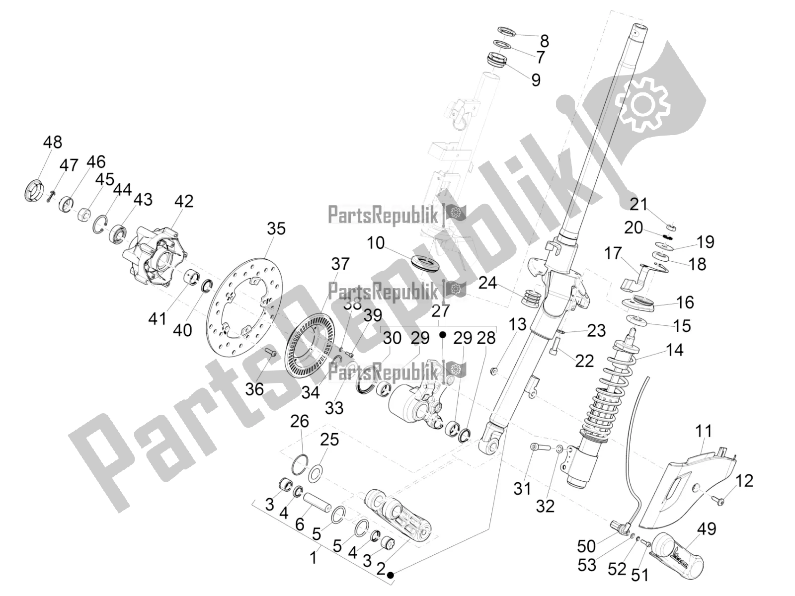 Toutes les pièces pour le Fourche / Tube De Direction - Palier De Direction du Vespa Sprint 125 Iget 2020