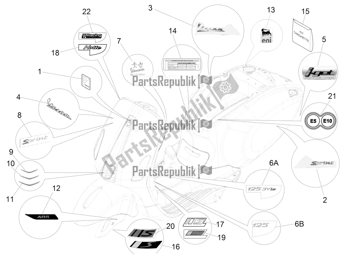 Toutes les pièces pour le Plaques - Emblèmes du Vespa Sprint 125 Iget 2020